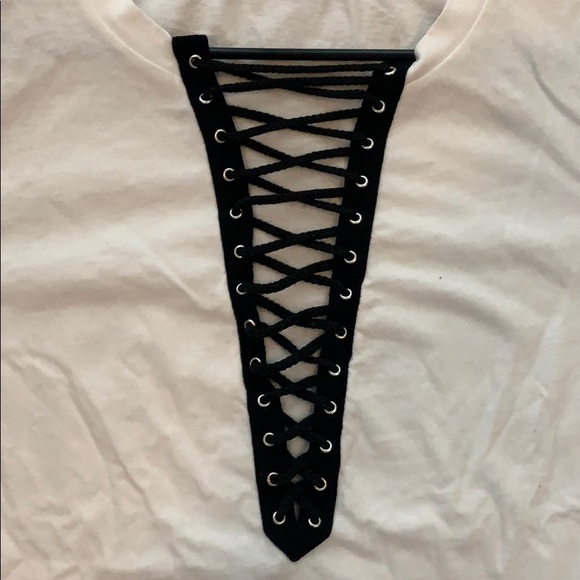 White T-shirt with black lace-up detailing - Picture 2 of 3